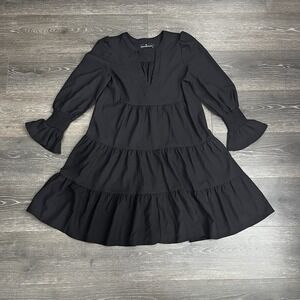Tuckernuck Pomander Place Crepe Kenzo Dress S Black Long Sleeve‎ Preppy Tiered